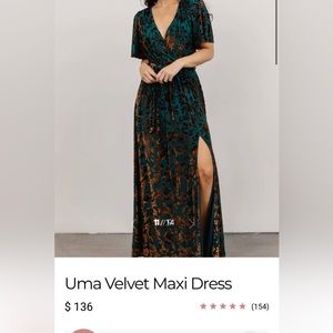 Full length teal v-neck dress with bronze velvet flowers- NWT!